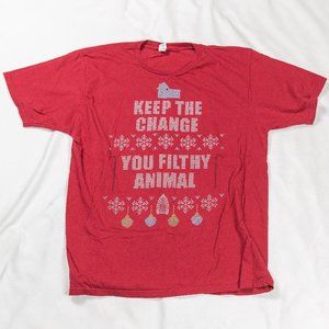 Men's Size XL Christmas - Keep the Change You Filthy Animal - Red T-Shirt